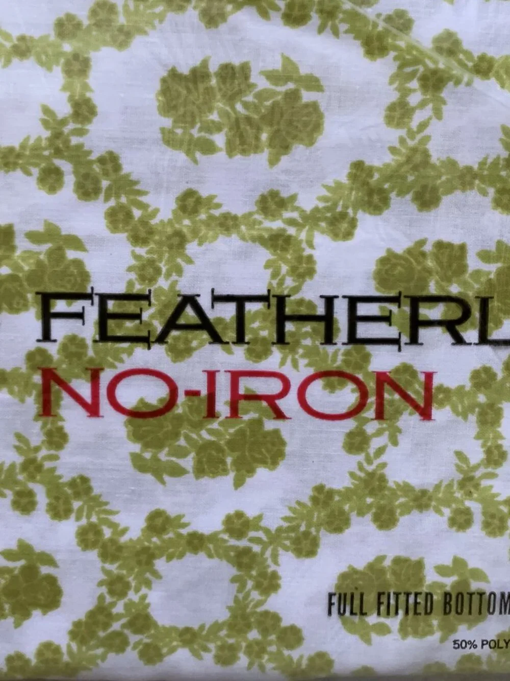 Vtg CANNON Featherlite Cameo Rose Dble Full Sheet Set Avocado Green NOS 4pc 1970